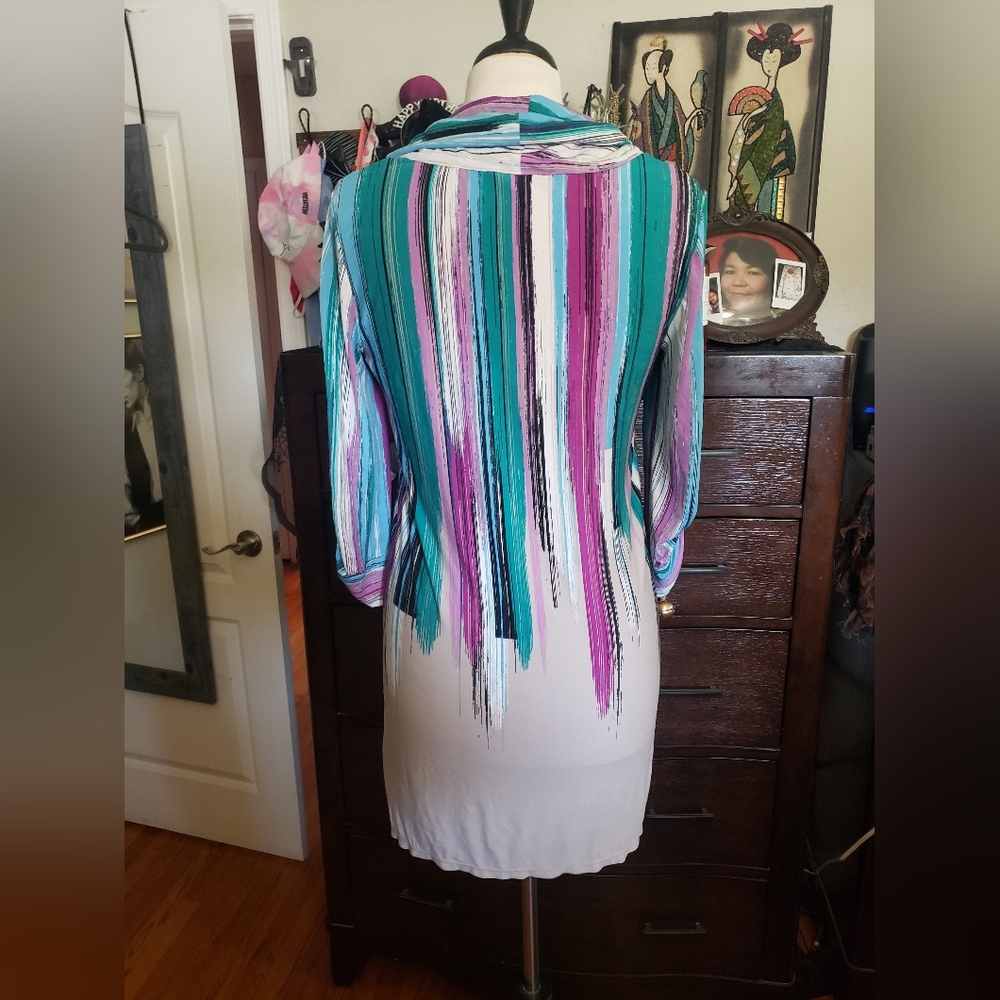 Alfani Teal, Purple & White Striped Cowl Neck Tunic - Picture 4 of 7